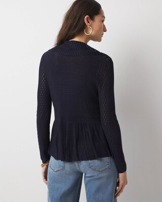 Petite Long Sleeve Pointelle Peplum Cardigan | White House Black